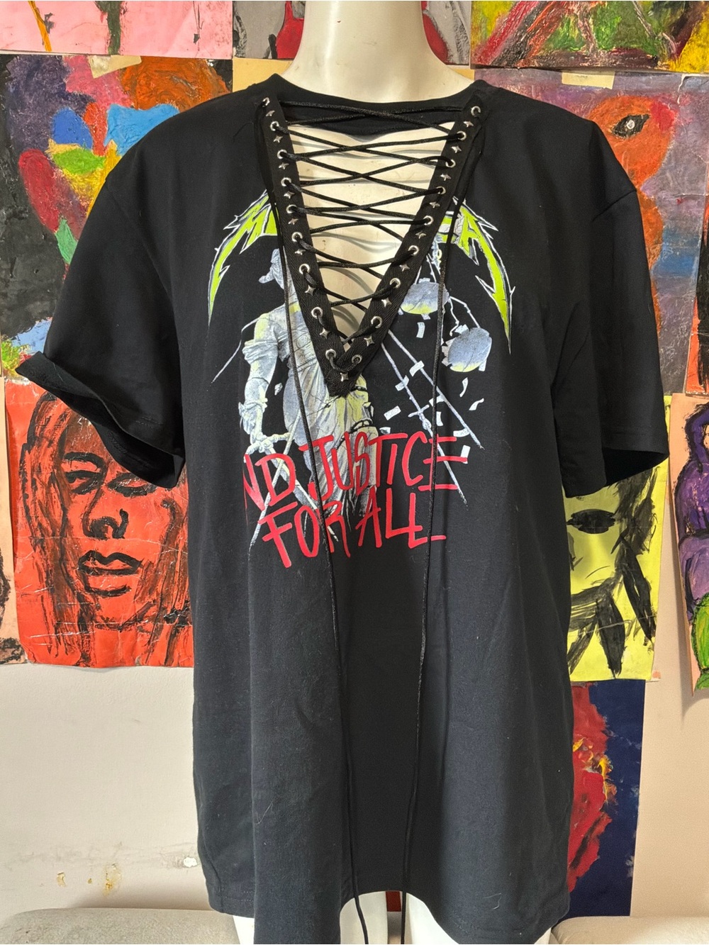 Black Lace-Up Graphic MetallicaTee - 'And Justice for All'